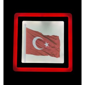 Türk Bayrağı Baskılı 24 Watt 18+6 Kare Sıva Üstü Led Armatür Veya Gece Lambası Kırmızı-Beyaz (6500k) 24,5cm