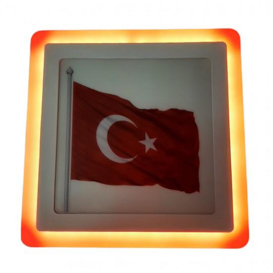 Türk Bayrağı Baskılı 24 Watt 18+6 Kare Sıva Üstü Led Armatür Veya Gece Lambası Kırmızı-Beyaz (6500k) 24,5cm