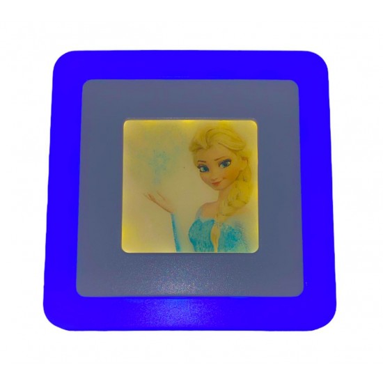 Çocuk Odası Gece Lambası Veya Aydınlatma Elsa Bebek Baskılı 3+3 watt Sıva Üstü Kare Led Spot 10cm