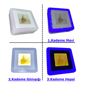 Çocuk Odası Gece Lambası Veya Aydınlatma Galata Kulesi Baskılı 3+3 watt Sıva Üstü Kare Led Spot 10cm