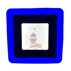 Kız Kulesi Baskılı Çift Renkli 3+3 watt Sıva Üstü Kare Led Spot Armatür veya Gece Lambası Mavi 10cm